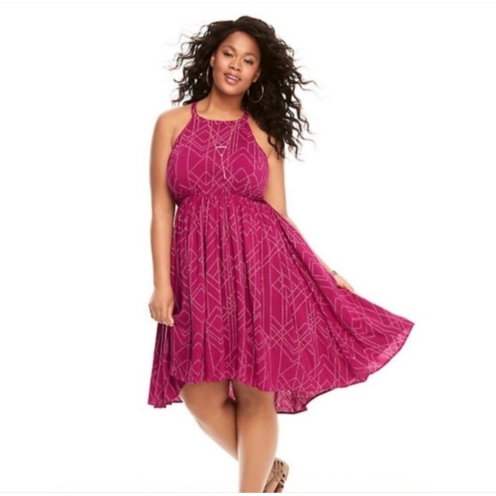 Torrid Magenta Pink Challis Halter Neck Sleeveless Hi Low Midi Dress Size 3X